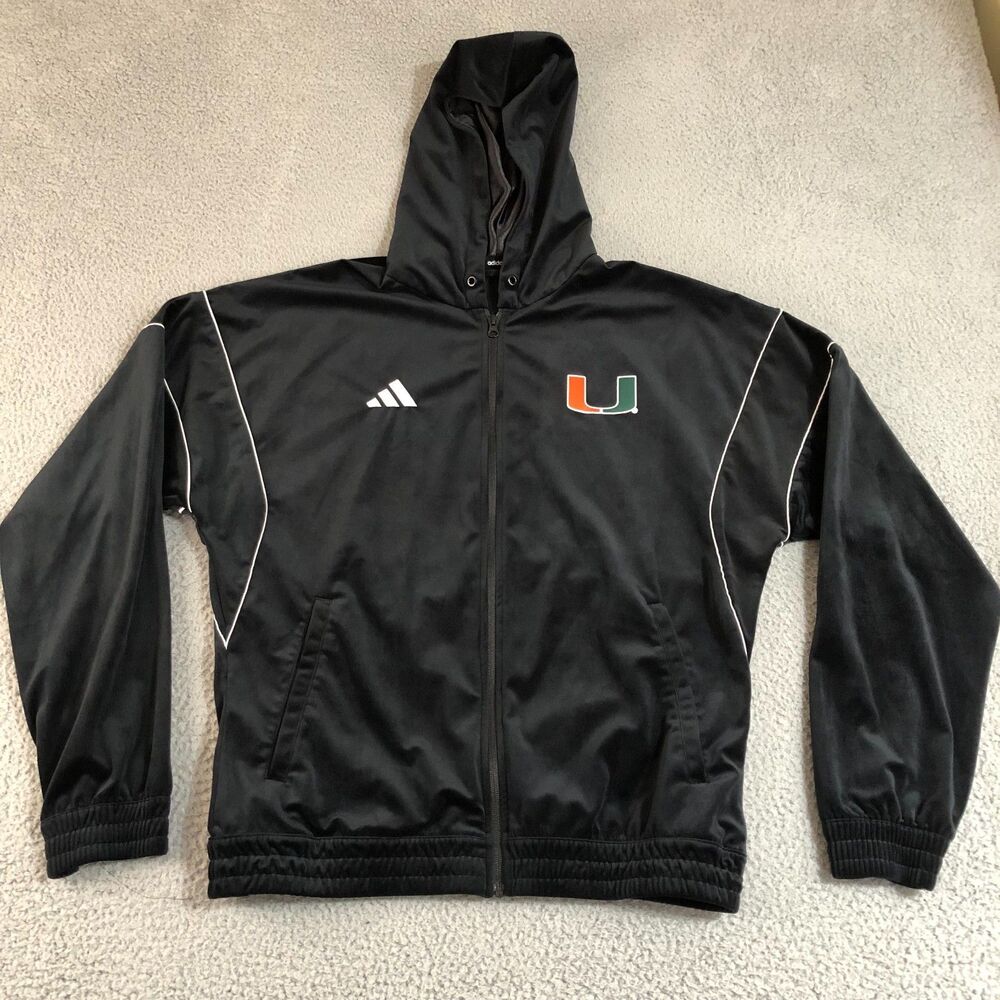 Miami Hurricanes Hoodie Jacket Womens M Black Velour Adidas Track NCAA Football